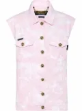 Philipp Plein bleach-effect denim vest - Pink
