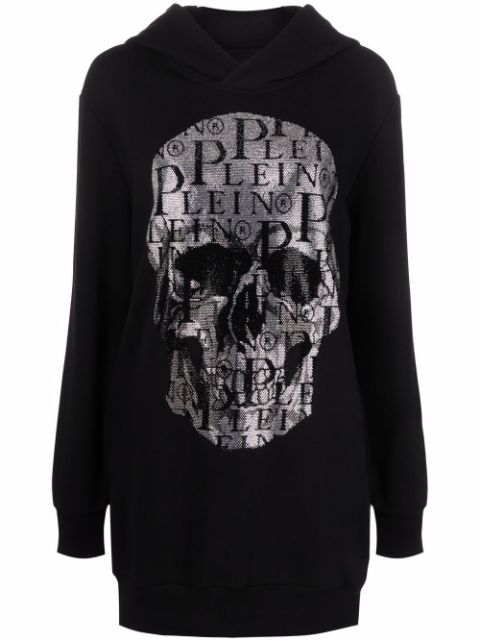 Philipp Plein rhinestone skull hooded dress Women