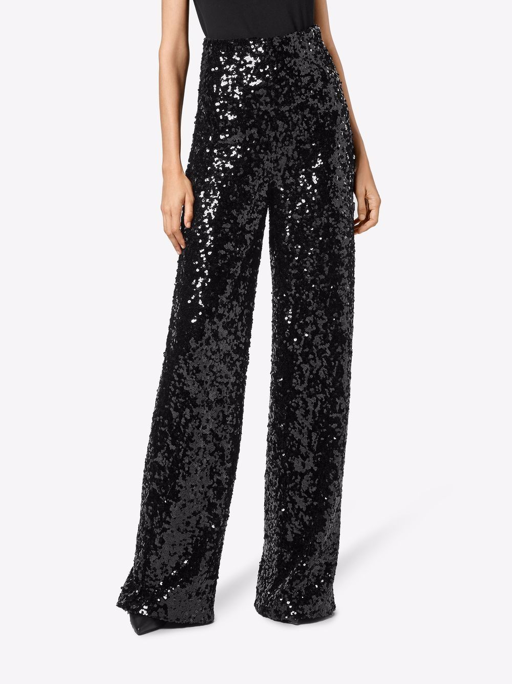 Shop Philipp Plein Sequin-embellished High-waist Trousers In Black