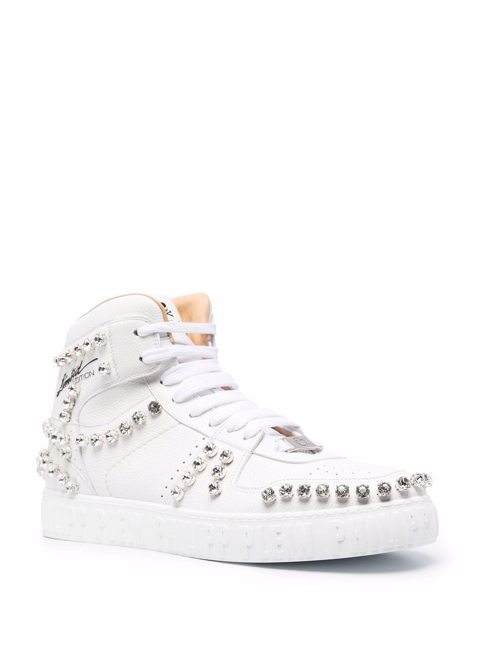 Shop Philipp Plein Crystal-studded High-top Sneakers In White