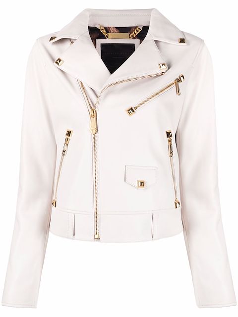 Philipp Plein studded logo-patch biker jacket