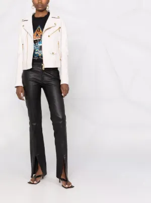 Chaqueta De Cuero Philipp Plein Biker Flowers Para Mujer Blanca