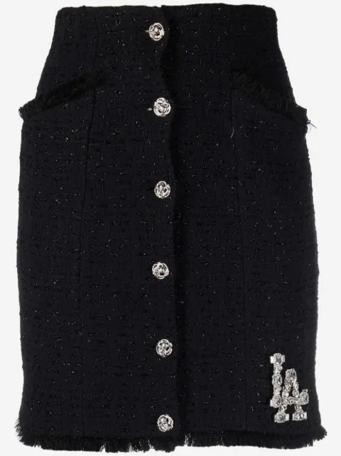 Philipp Plein Crystal Skull tweed short skirt 