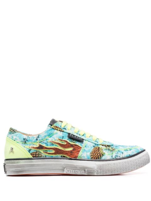 Philipp Plein Flame-print canvas low-top sneakers Men