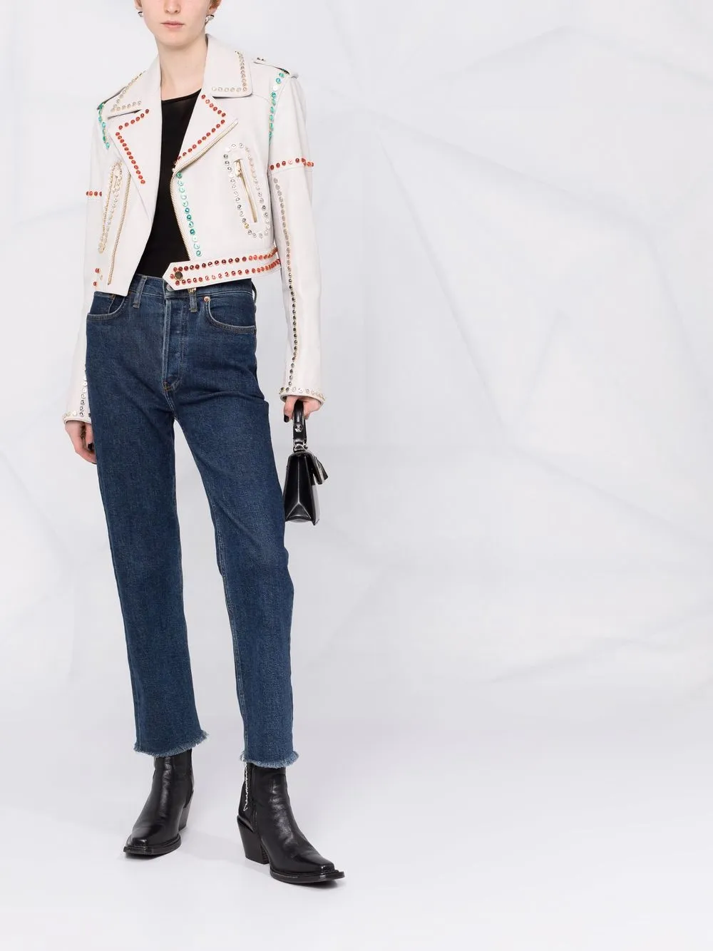 Philipp Plein crystal-trim studded cropped biker jacket | Biker Jackets | Image 2