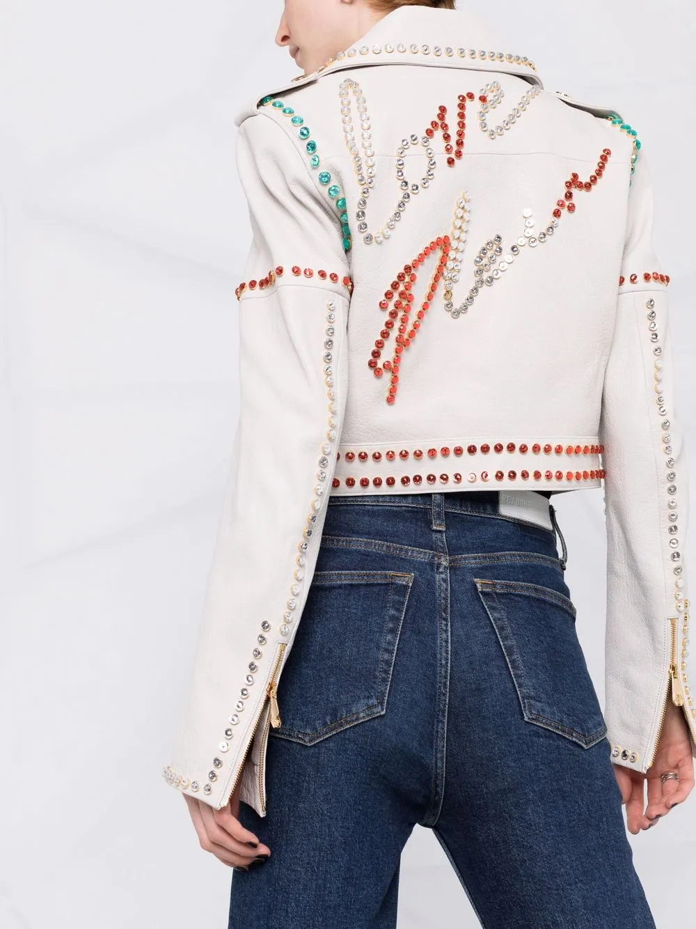 Philipp Plein crystal-trim studded cropped biker jacket | Jackets | Image 3