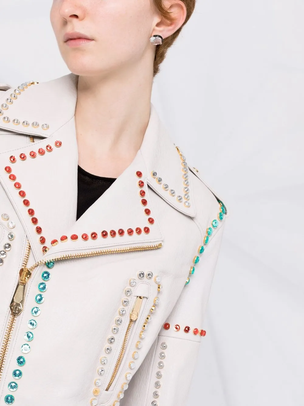 Philipp Plein crystal-trim studded cropped biker jacket | Image 5