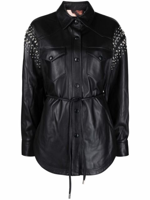 Philipp Plein crystal-studded leather shirt Women