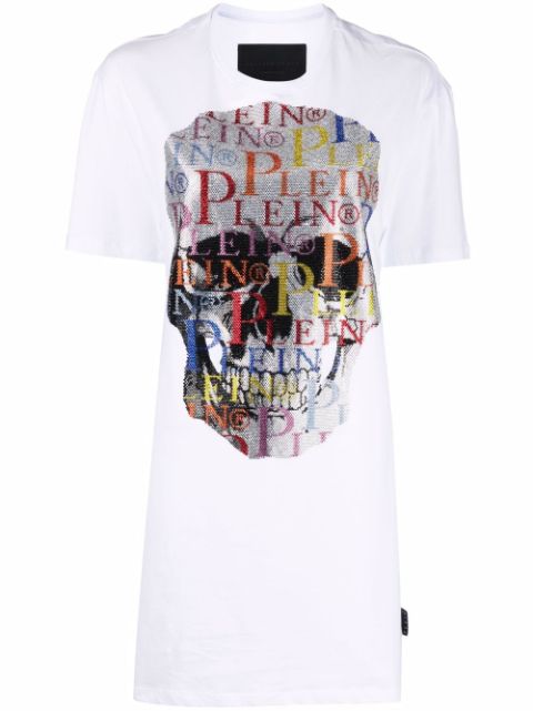 Philipp Plein Skull rhinestone logo T-shirt dress Women