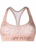 Philipp Plein logo-print studded bra - Neutrals