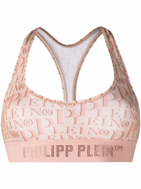 Philipp Plein logo-print studded bra