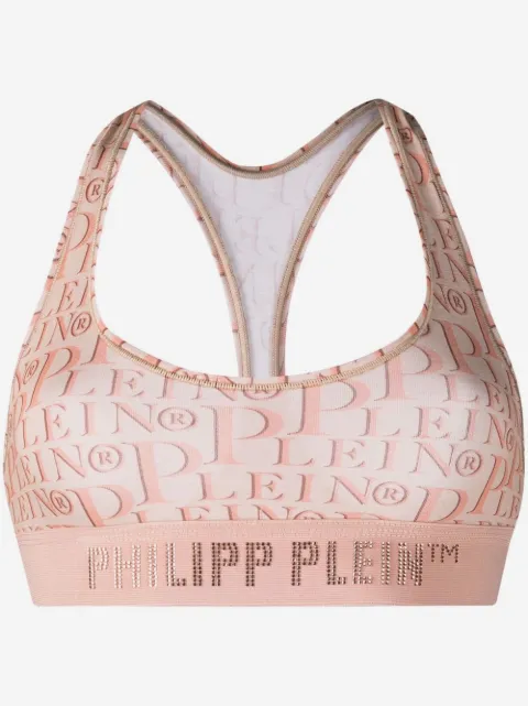 Philipp Plein logo-print studded bra