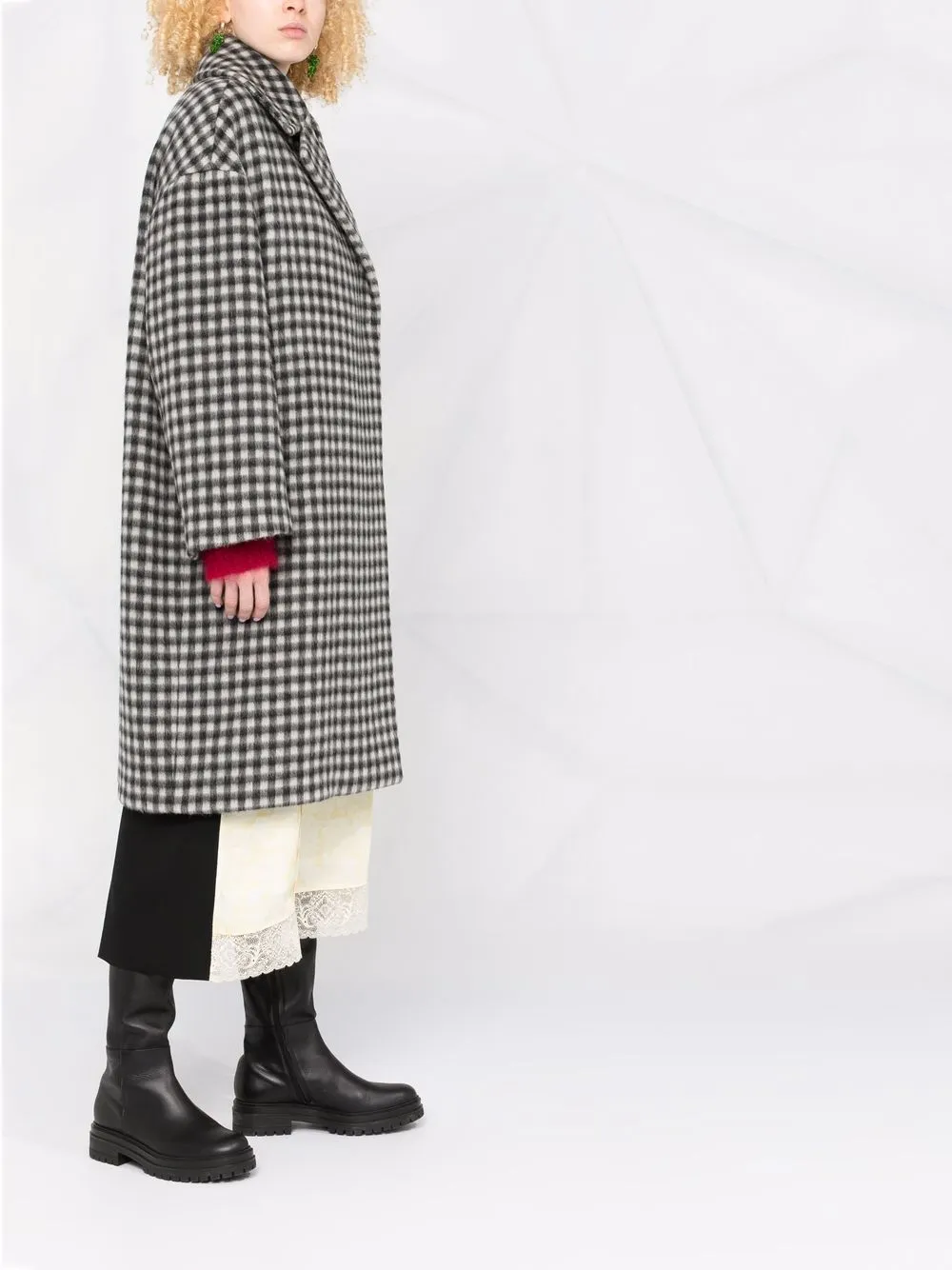 Shop N°21 Check-pattern Drop-shoulder Coat In Schwarz