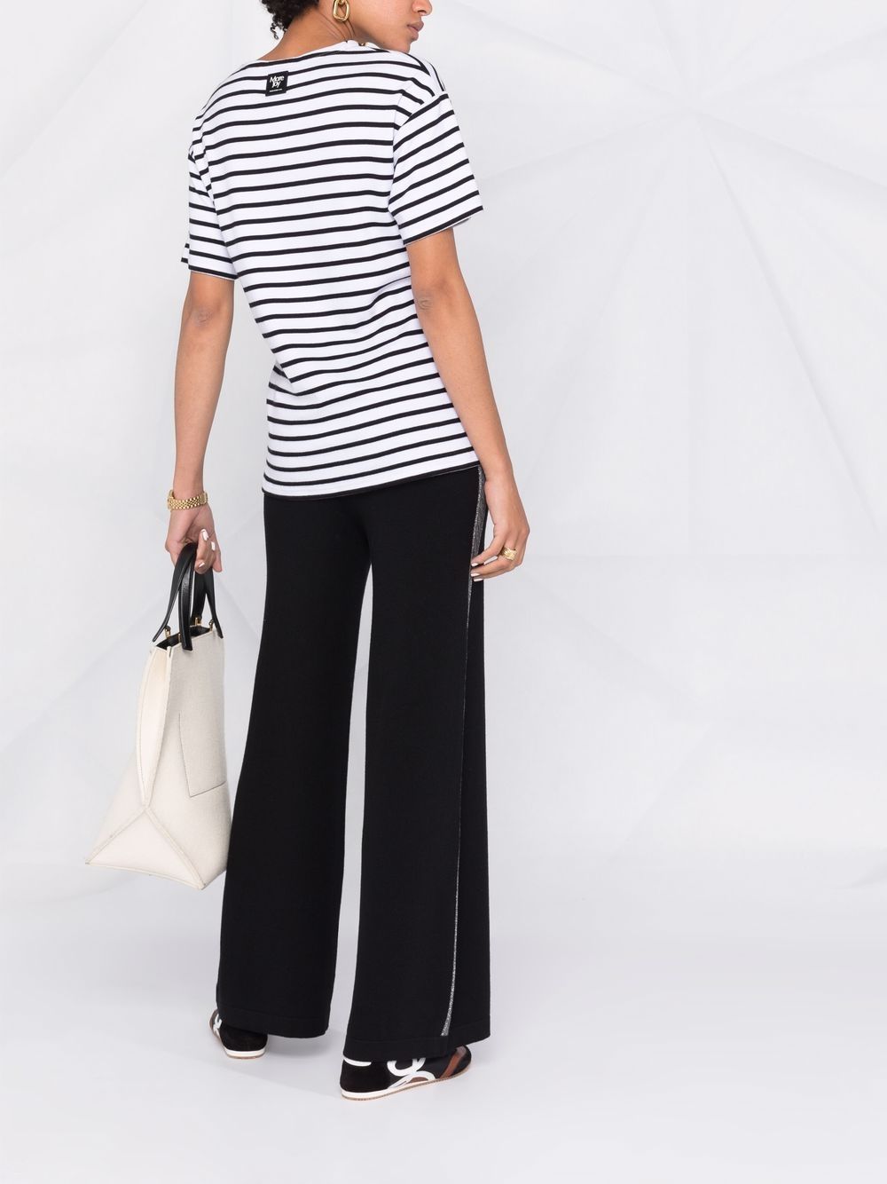 Shop D-exterior Contrast-trim Knitted Flared Trousers In Schwarz