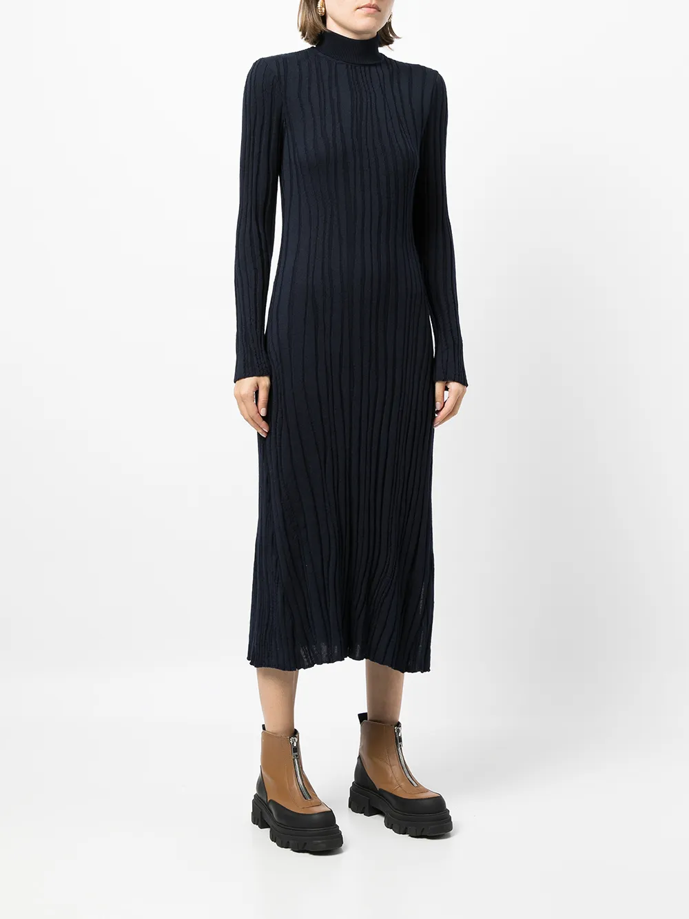 long-sleeved ribbed knit dress