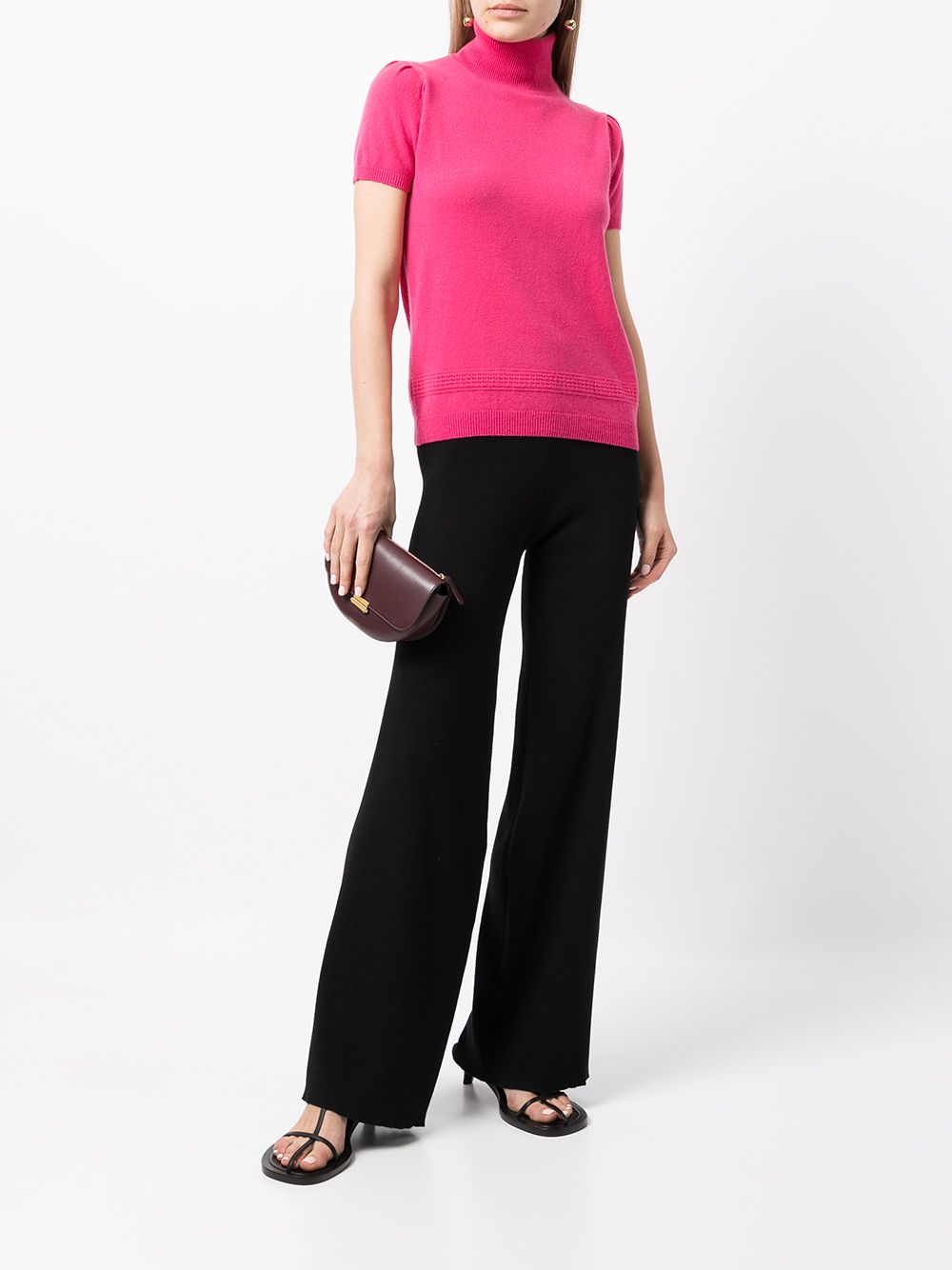 Shop Paule Ka Roll-neck Shortsleeved Cashmere Top In Pink