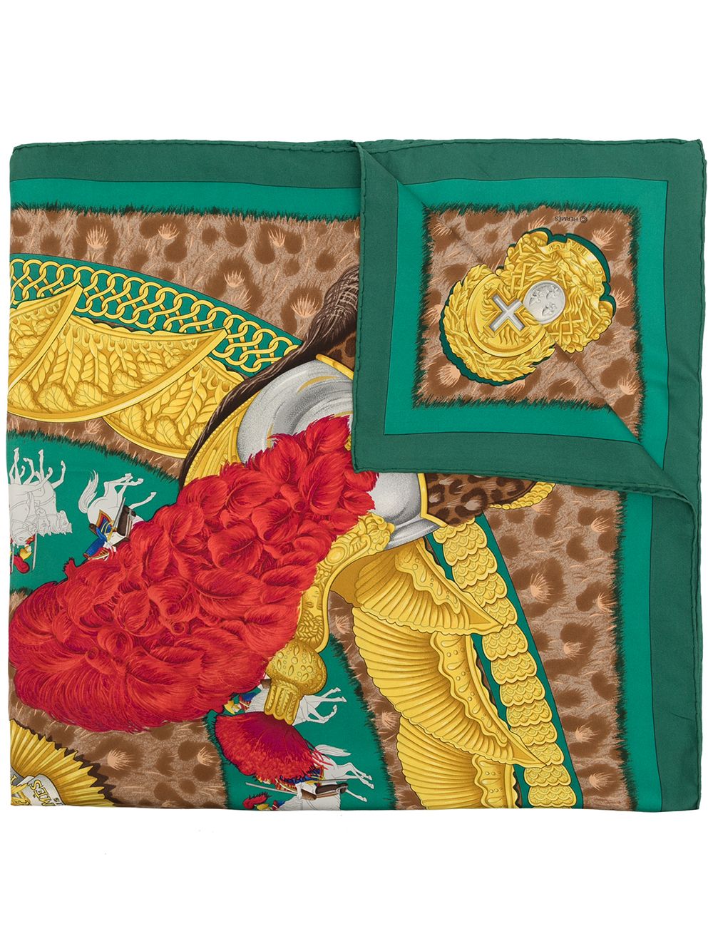 

Hermès 1990s pre-owned Casques et Plumets silk scarf - Green