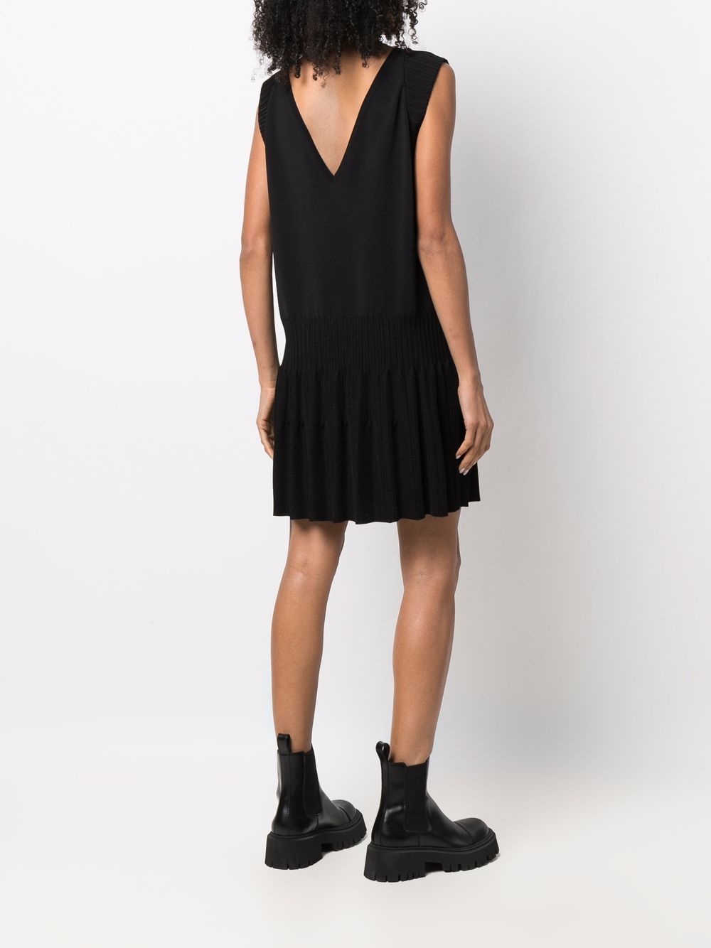 Pre-owned Chanel Ribbed Detailing Minidress In Black