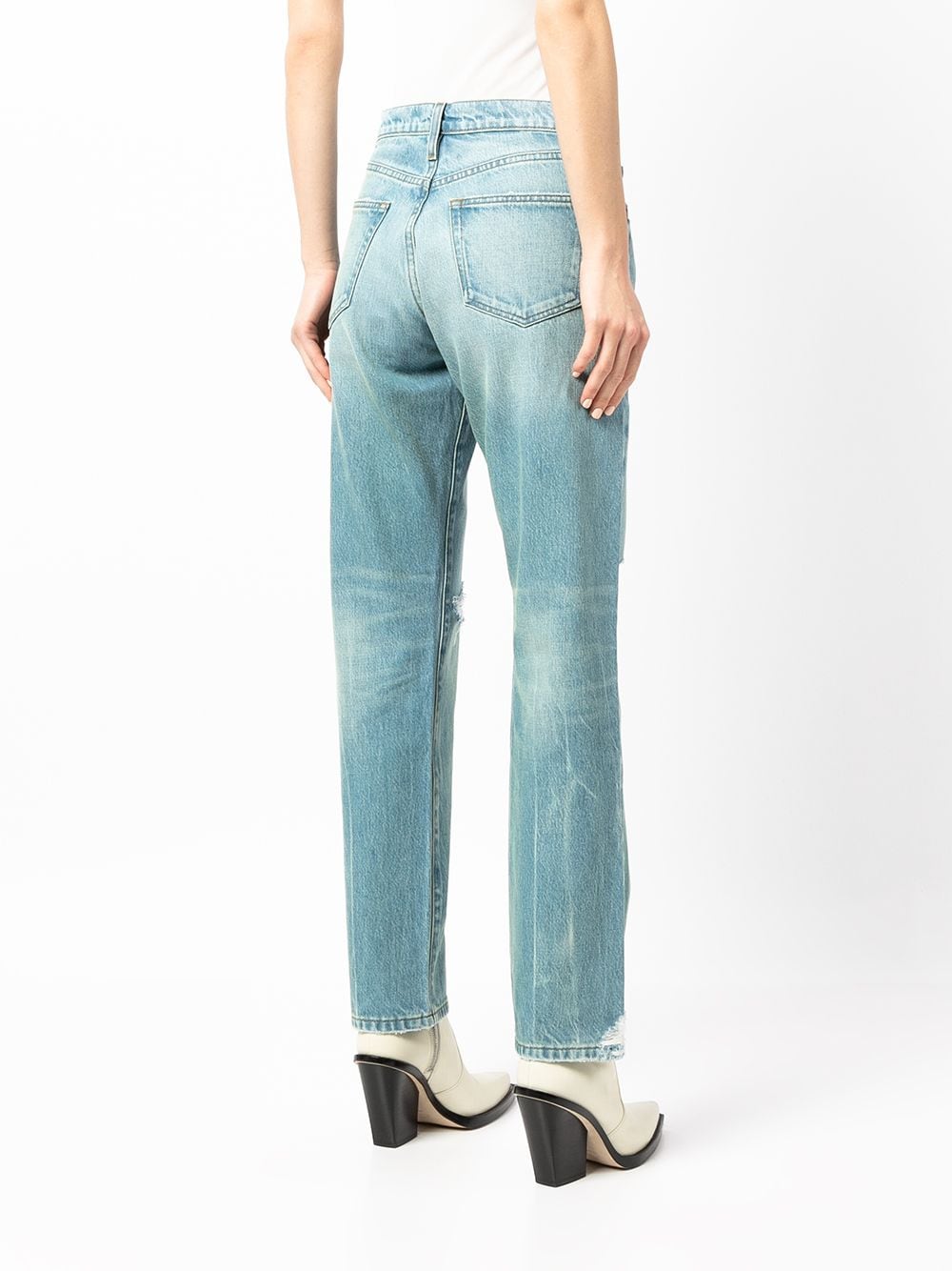 Shop Frame Distressed Straight-leg Jeans In Blue