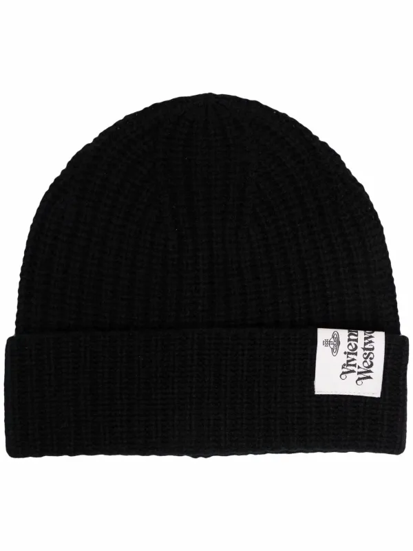 Vivienne Westwood logo-patch Knitted Beanie - Black