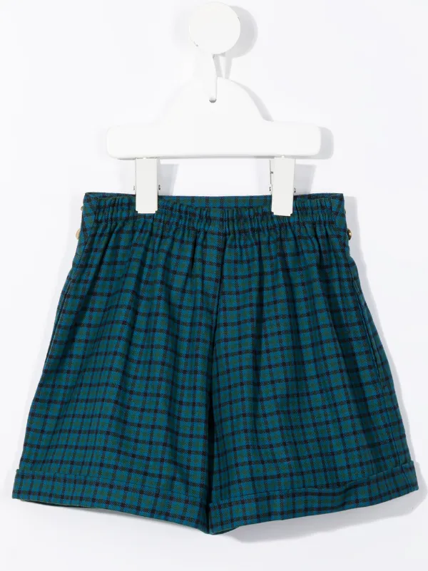 Familiar Check high-waisted Shorts Blue FARFETCH IN