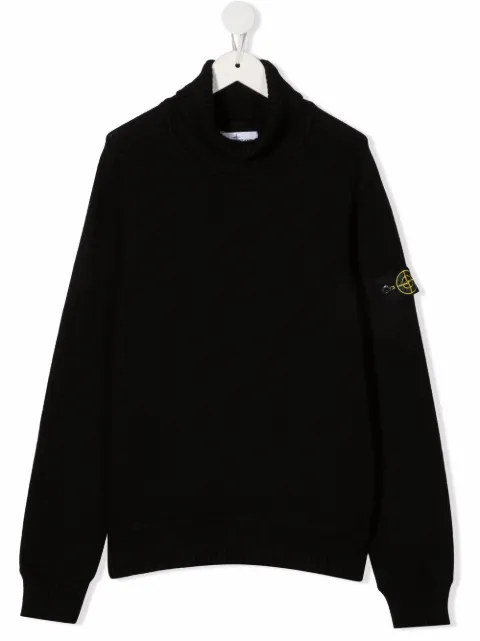 Stone Island Junior كنزة برقبة مطوية وشعار الماركة