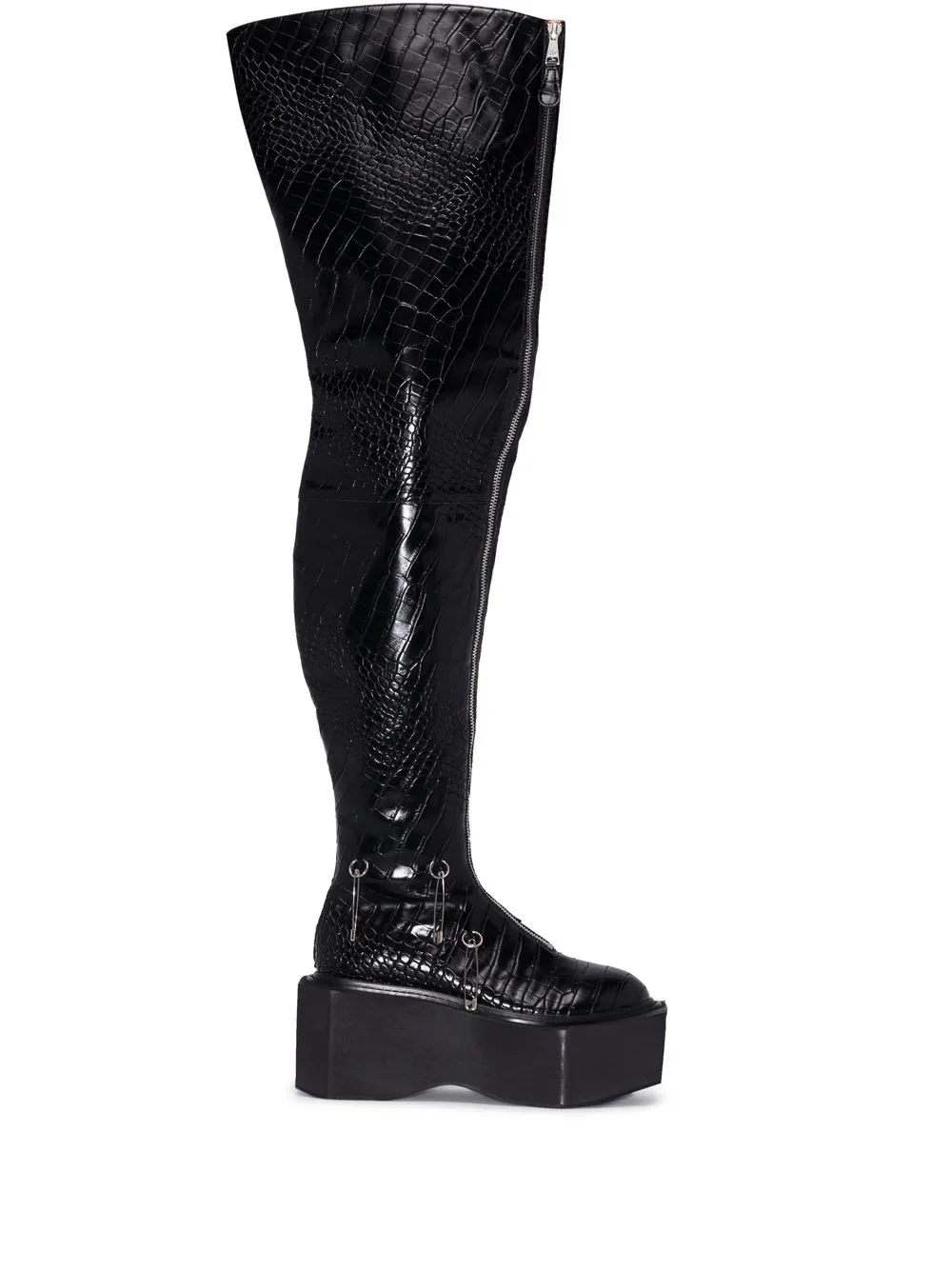 Natasha Zinko Crocodile-embossed Over-knee Faltform Boots In Schwarz ...