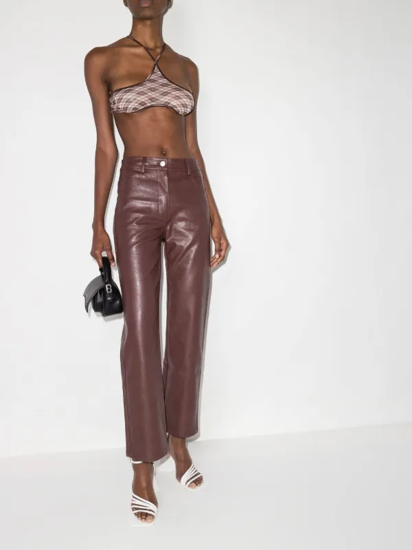 vegan-leather straight leg trousers