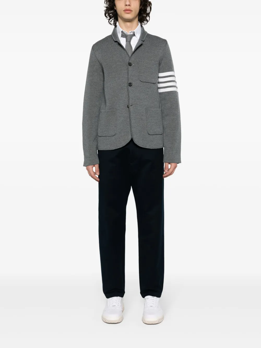 Thom Browne Gestreept vest met gekerfde kraag - Grijs