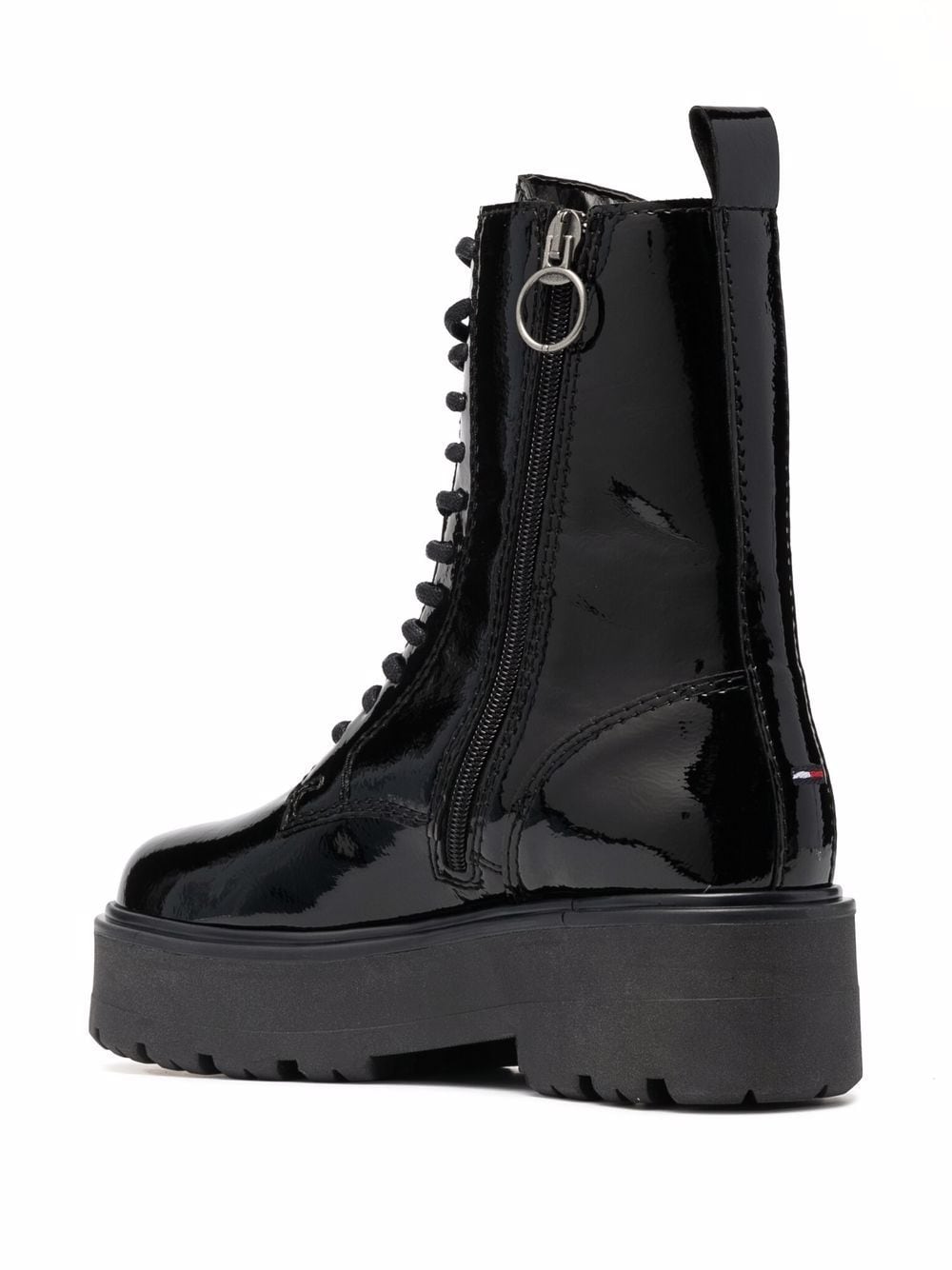 Shop Tommy Jeans Patent Lace-up Boots In Black