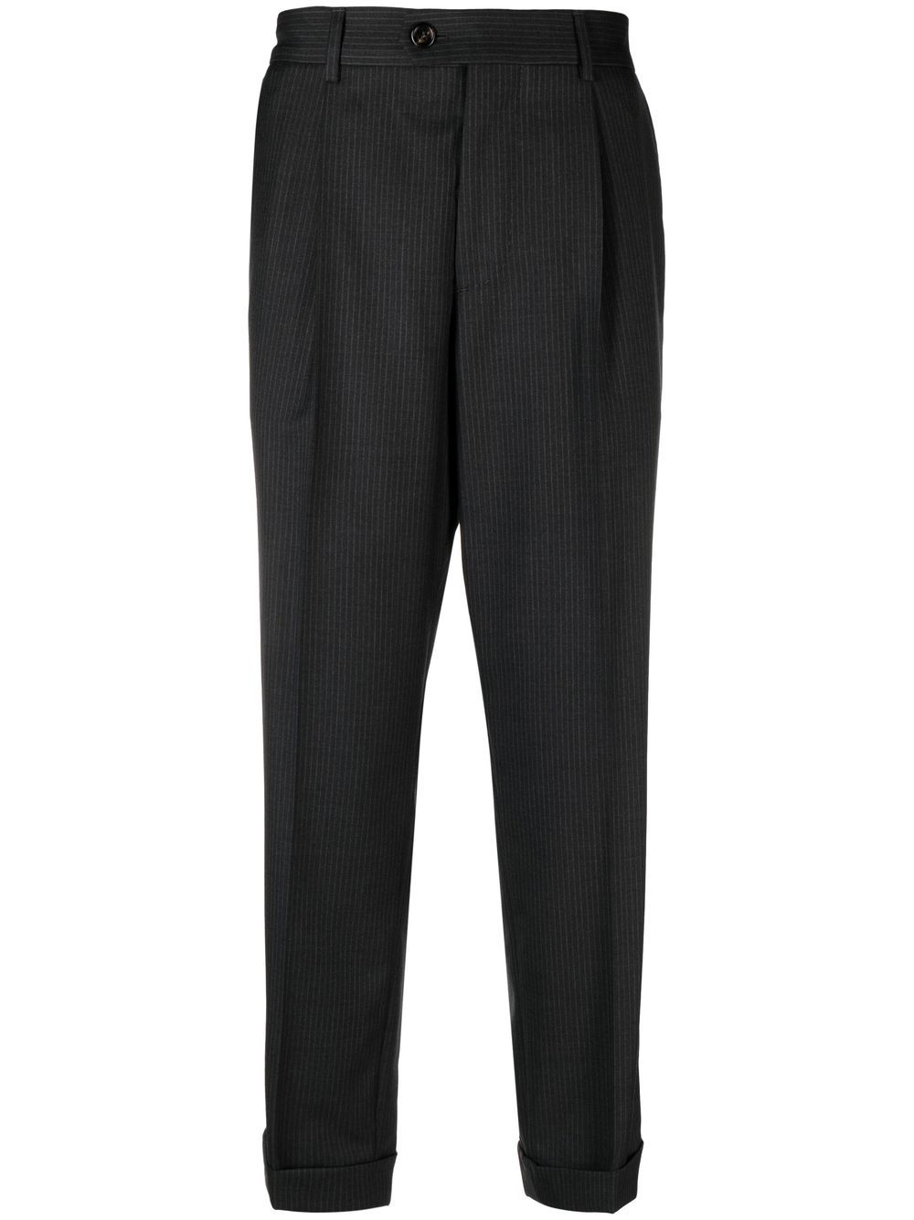 Brunello Cucinelli Chalk-stripe Virgin-wool Tailored Trousers In 灰色