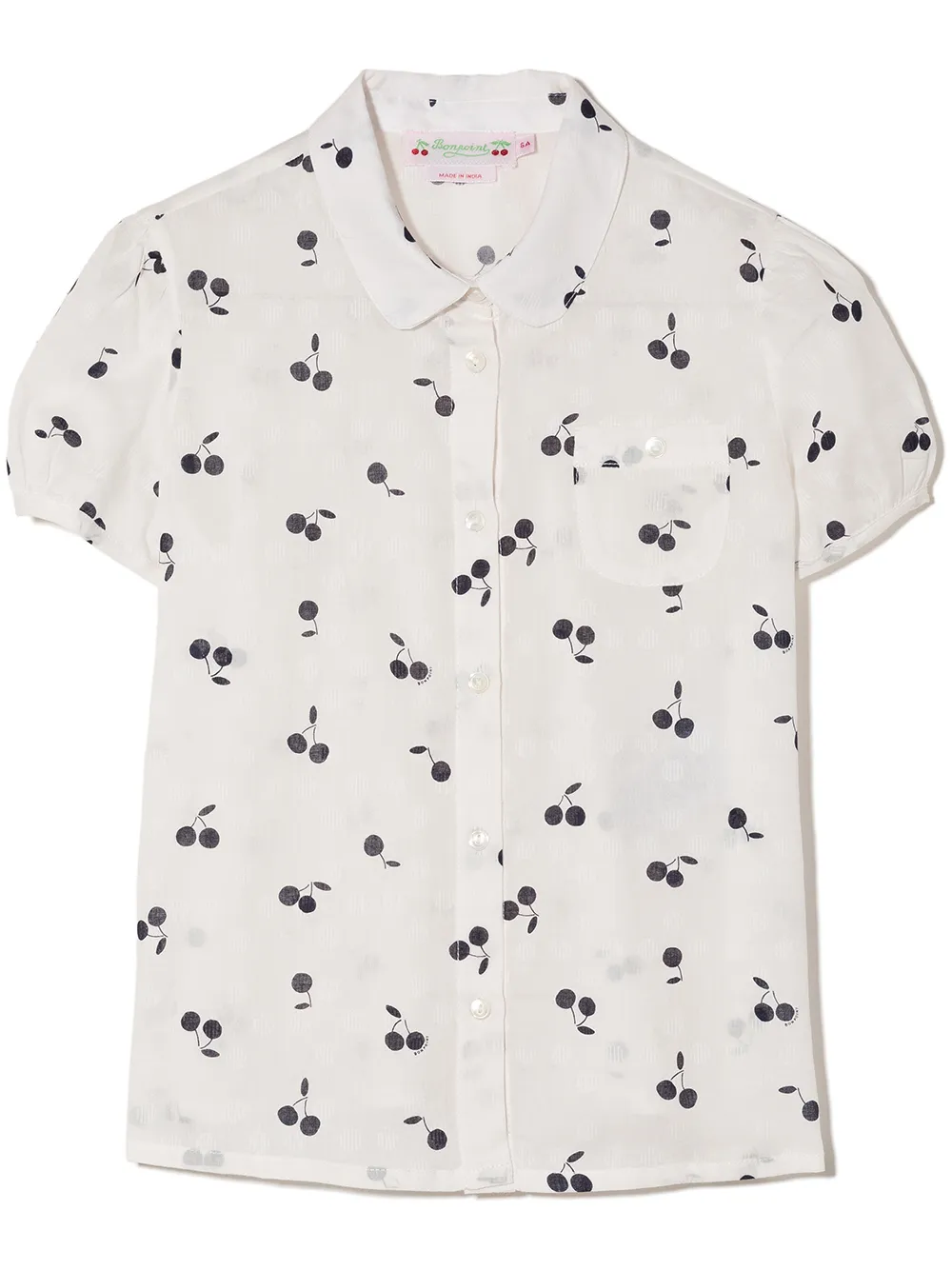 Bonpoint Cherry-print Short-sleeved Shirt In White