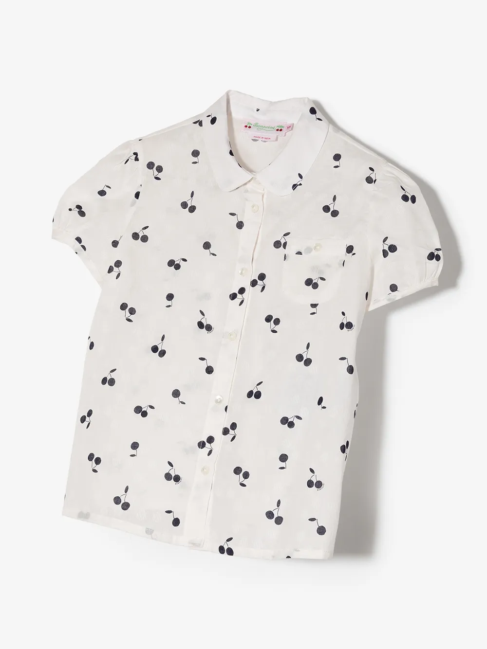 Bonpoint Cherry-print Short-sleeved Shirt In White