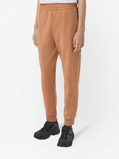 Burberry check-panel cotton jogging pants neutrals | MODES