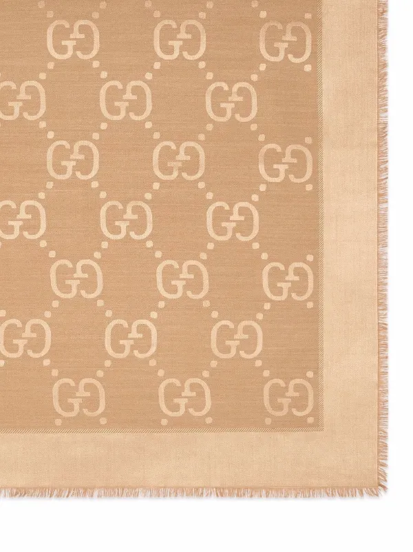 Gucci GG Wool Silk Scarf Tan