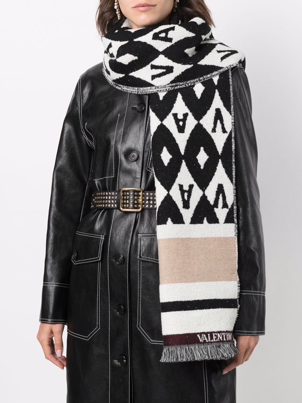 Valentino Garavani Sjaal met geometrisch patroon - Zwart