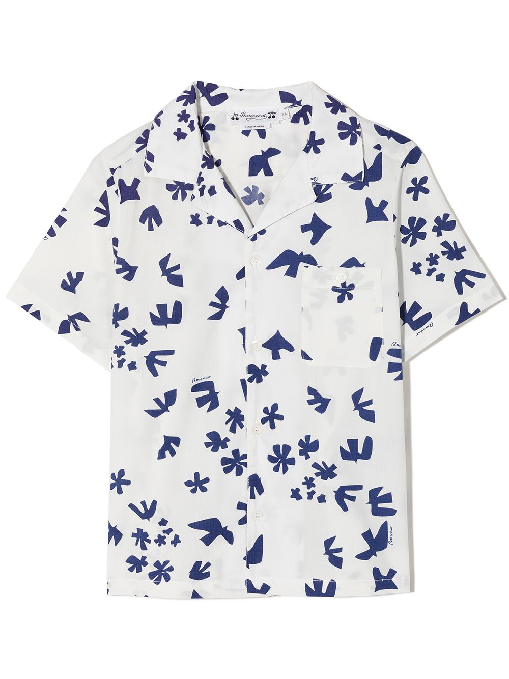 Bonpoint Kids' Floral-print Short-sleeved Shirt In 白色