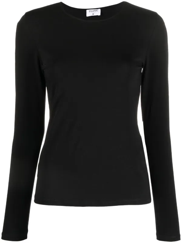 black long sleeve scoop neck shirt