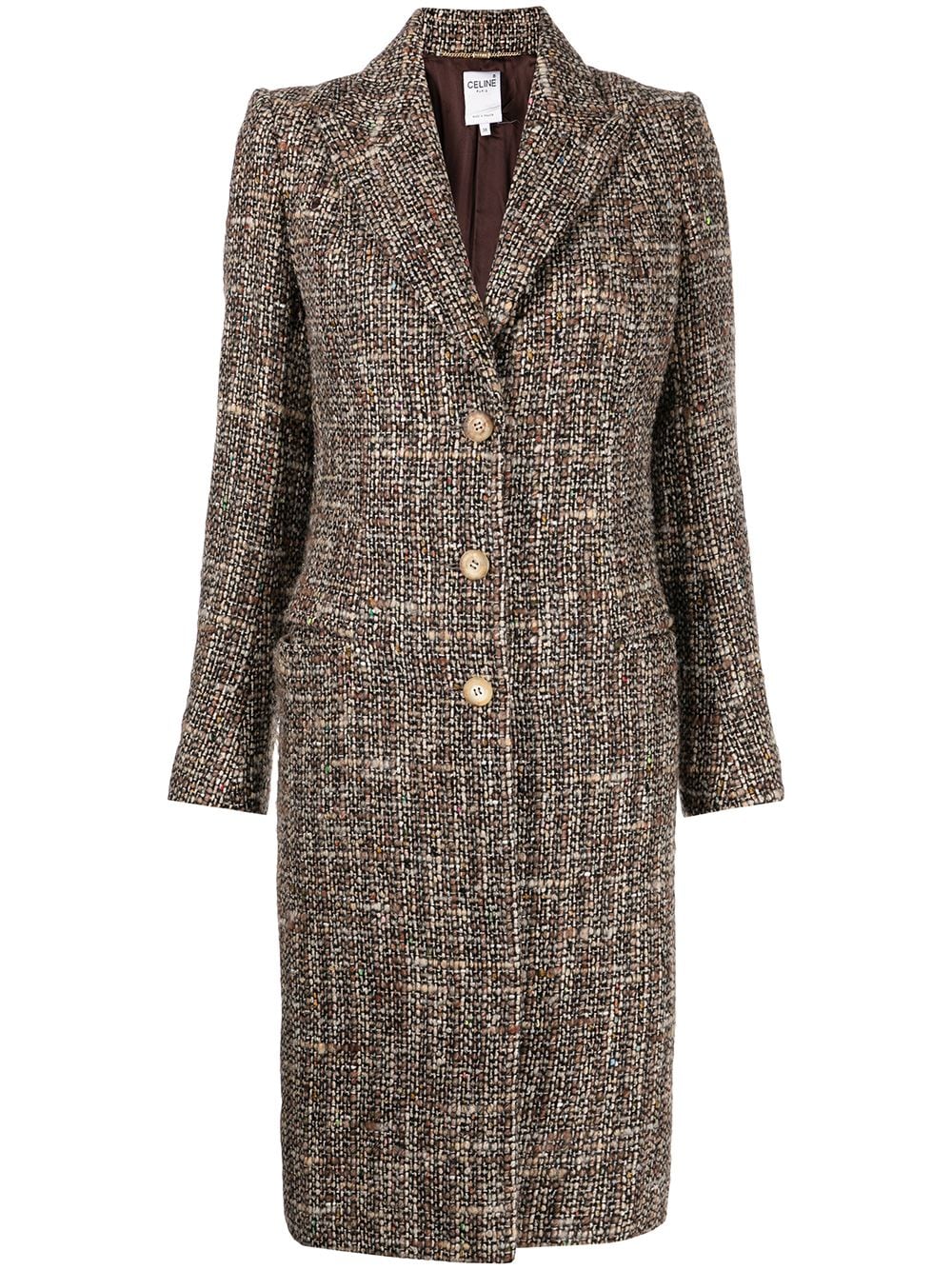 Pre-owned Celine 1980s  Bouclé Single-breasted Coat In Brown