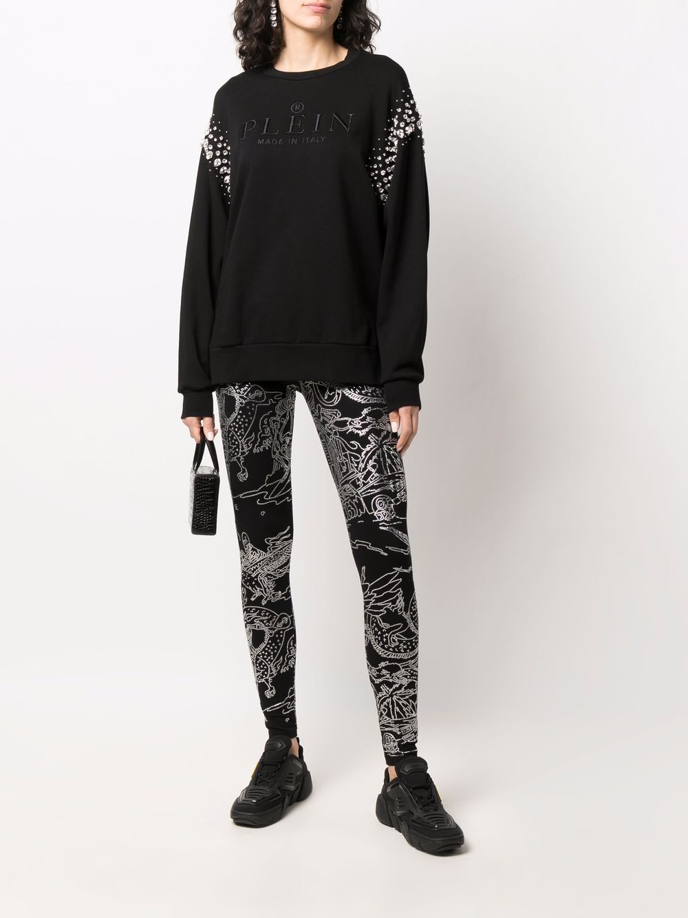Shop Philipp Plein Crystal Iconic Cotton Sweatshirt In Black