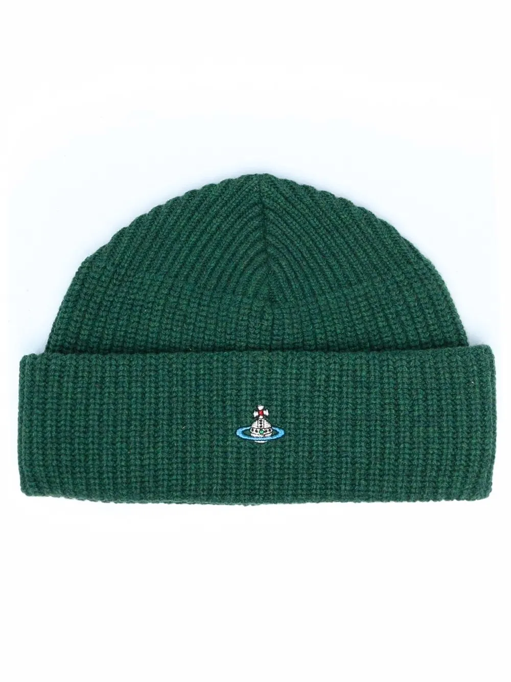 Vivienne Westwood embroidered-orb Knitted Beanie Petrol