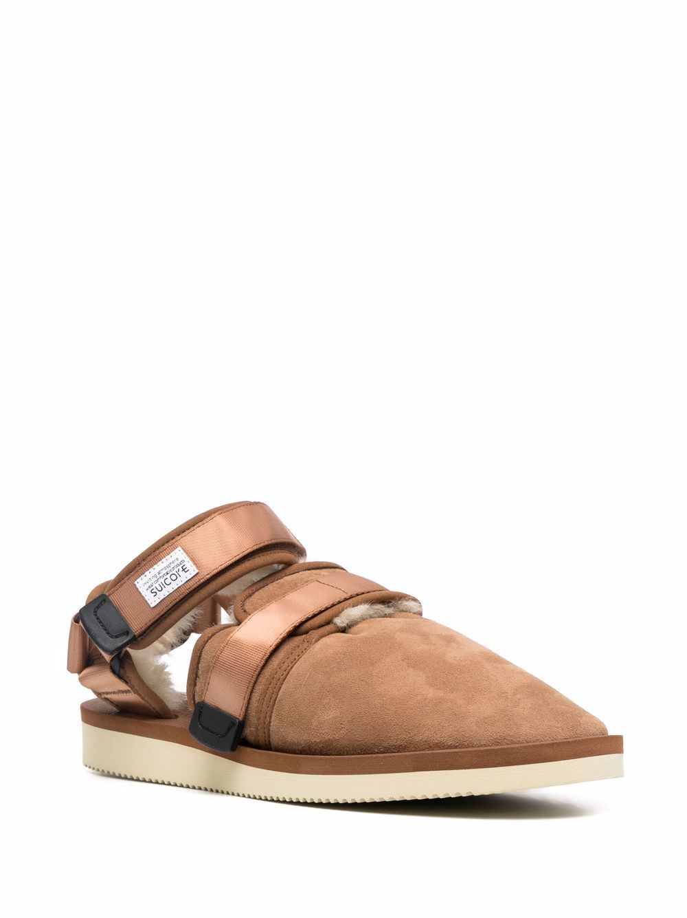 Shop Suicoke Shearling-lined Closed Toe Sandals In Brown