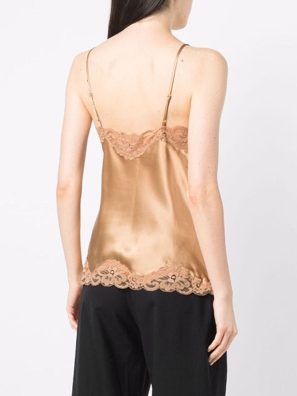 Silk Camisole with Lace Trim - Black, Gold Hawk