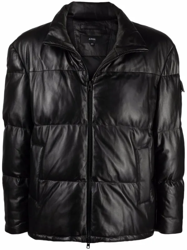 Shop Arma leather puffer jacket 