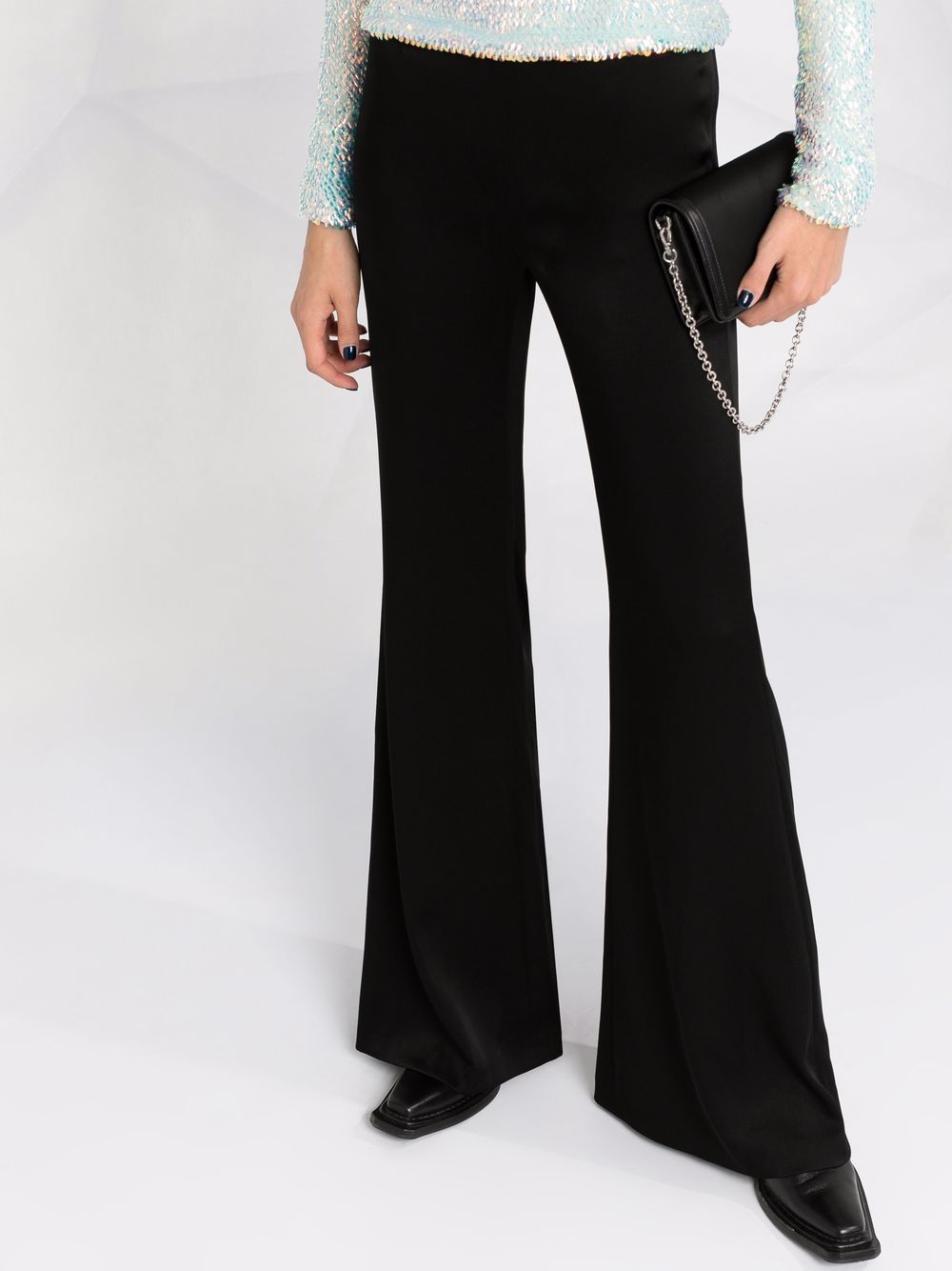 Shop Galvan High-waisted Flared-leg Trousers In Black