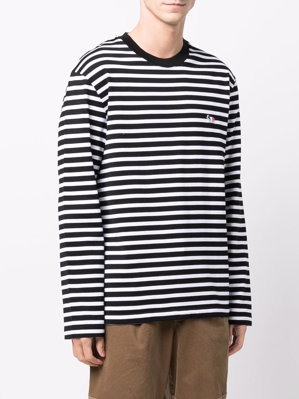 Shop Maison Kitsuné Fox-embroidered Striped T-shirt In White
