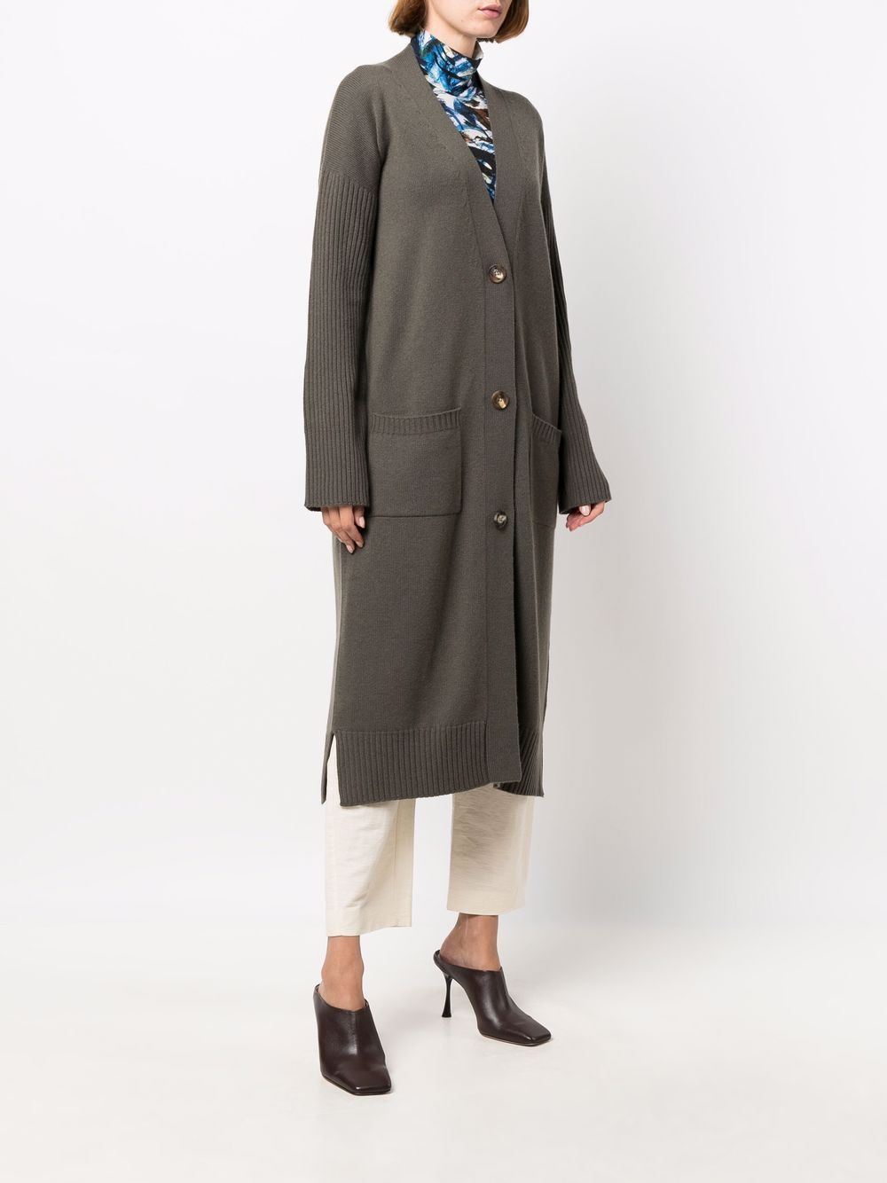 Shop Lorena Antoniazzi Ribbed-sleeve Cashmere Cardi-coat In 0657 Green