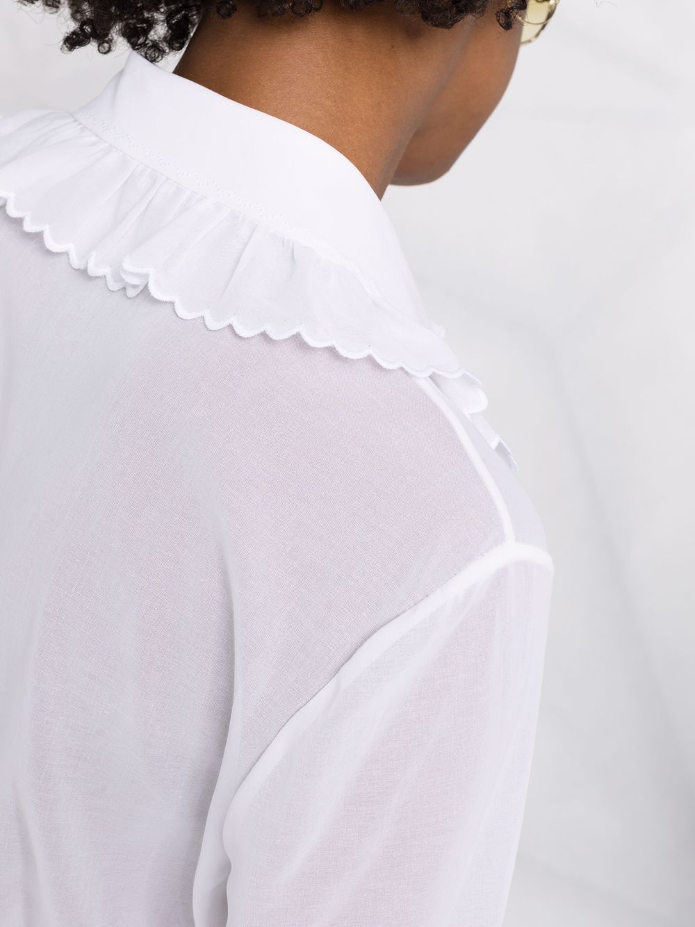 Shop Saint Laurent Ruffle-trim Button-front Shirt In Weiss