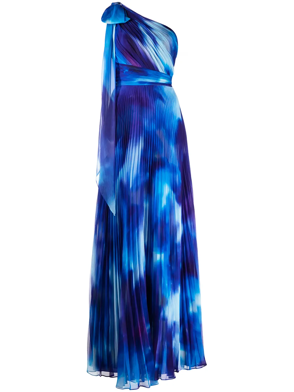

Marchesa Notte one-shoulder tie-dye pleated gown - Blue