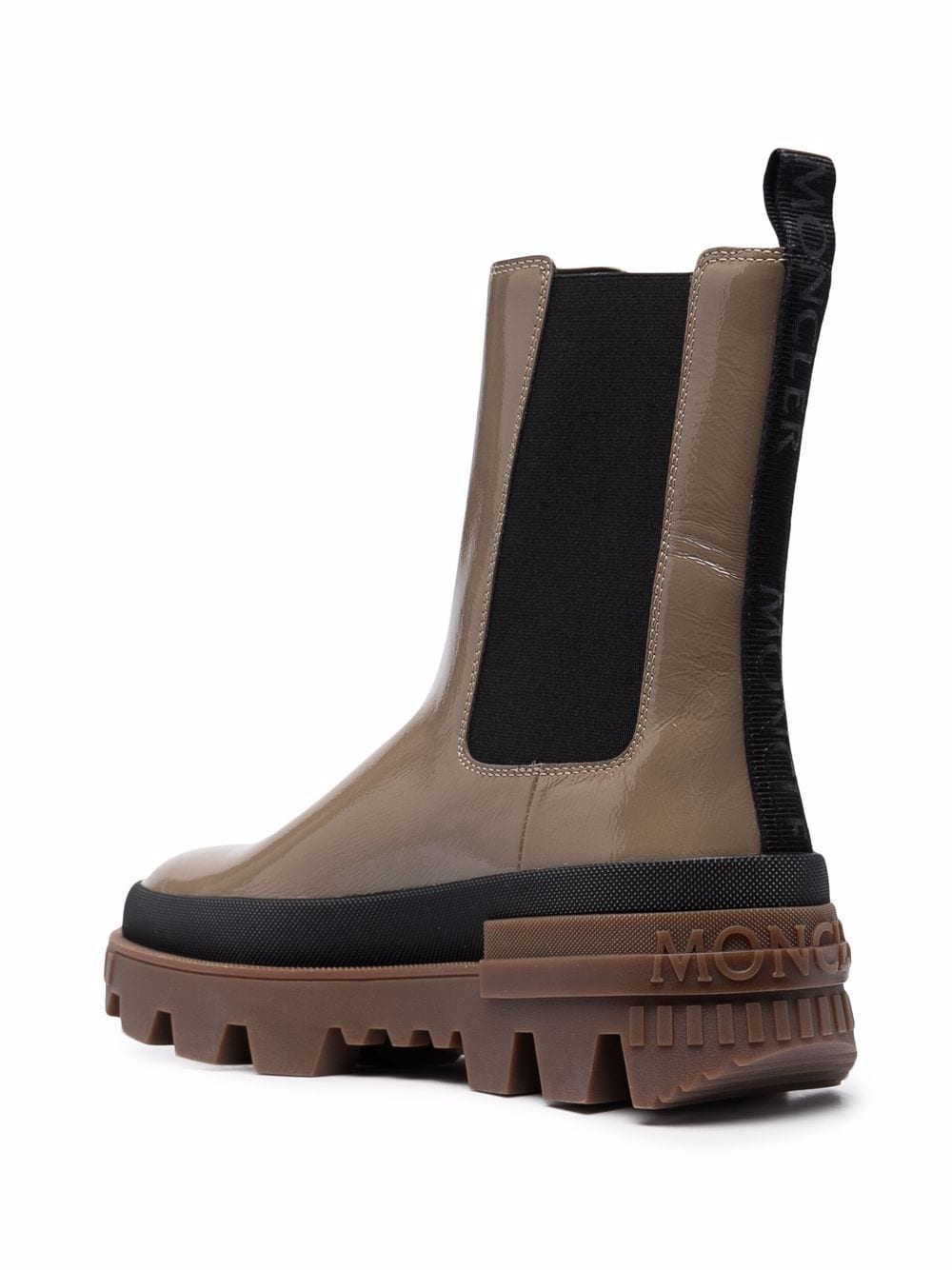Shop Moncler Elasticated-panels Leather Boots In Nude